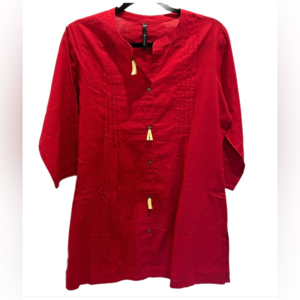 NWOT Here & Now Red Tunic Dress Lightweight Cotton Button Tassel Women’s Size L